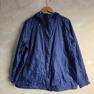 LL Bean Jacket Windbreaker 3X Reg Blue Hoodie Full Zip Women Plus Size Nylon